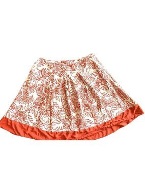 Lane Bryant A-Line Skirt Size 20 Pleated Linen White Red Tropical Leaves